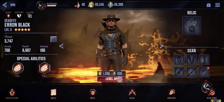 Mortal Kombat Onslaught Erron Black progression interface