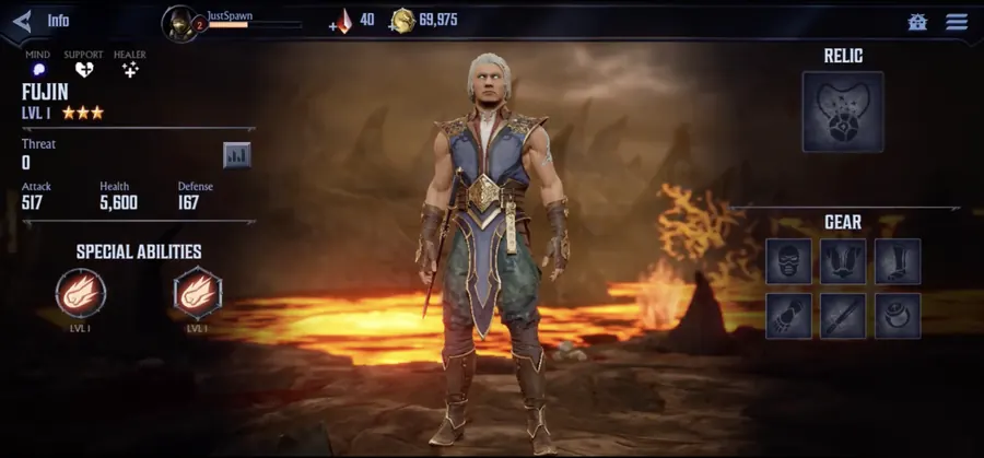 Mortal Kombat Onslaught Fujin character interface