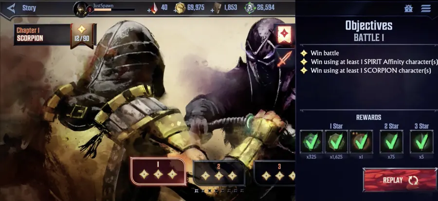 Mortal Kombat Onslaught story objectives interface