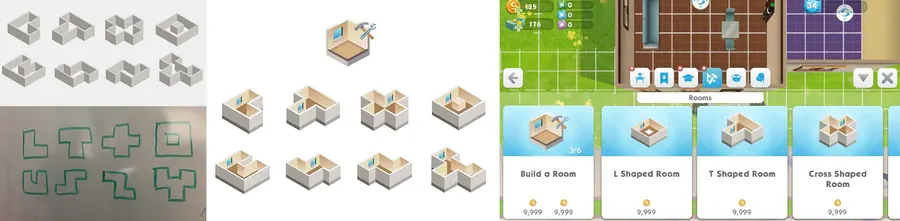The Sims Mobile modular rooms concept-to-implementation progression