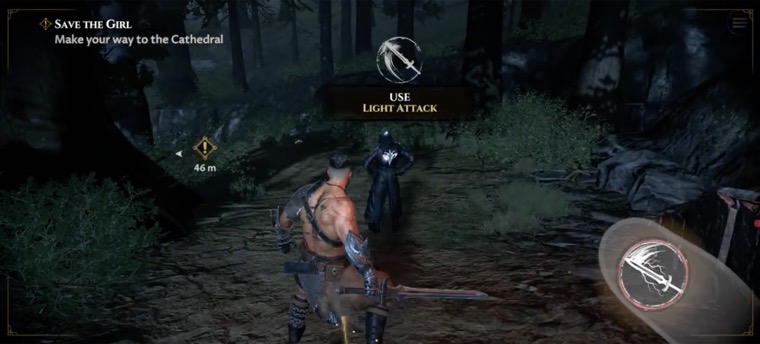Combat tutorial prompting the player to use a light attack